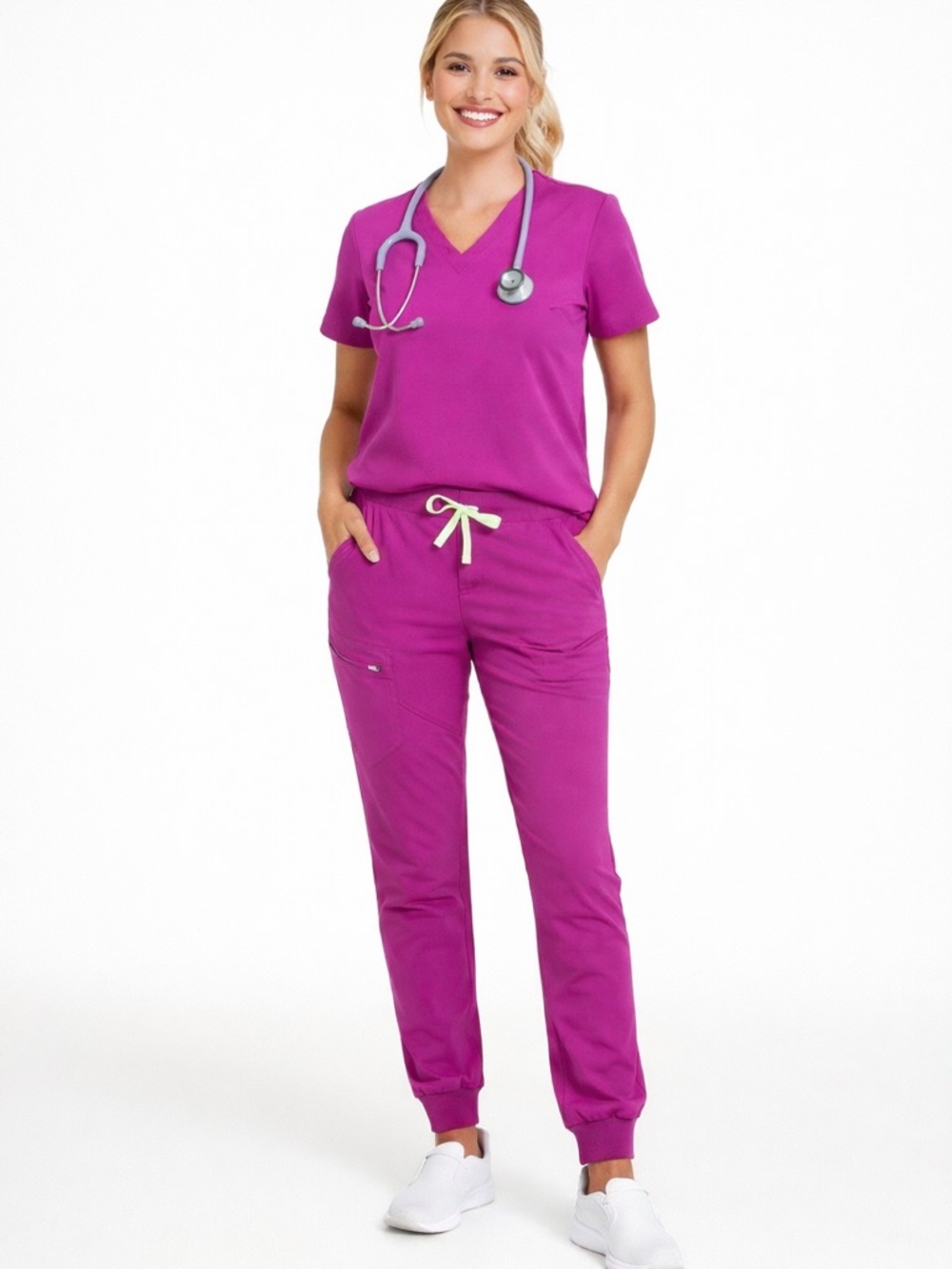 Figs Women's Jogger Scrub Pants in Purple Jolt- Magenta